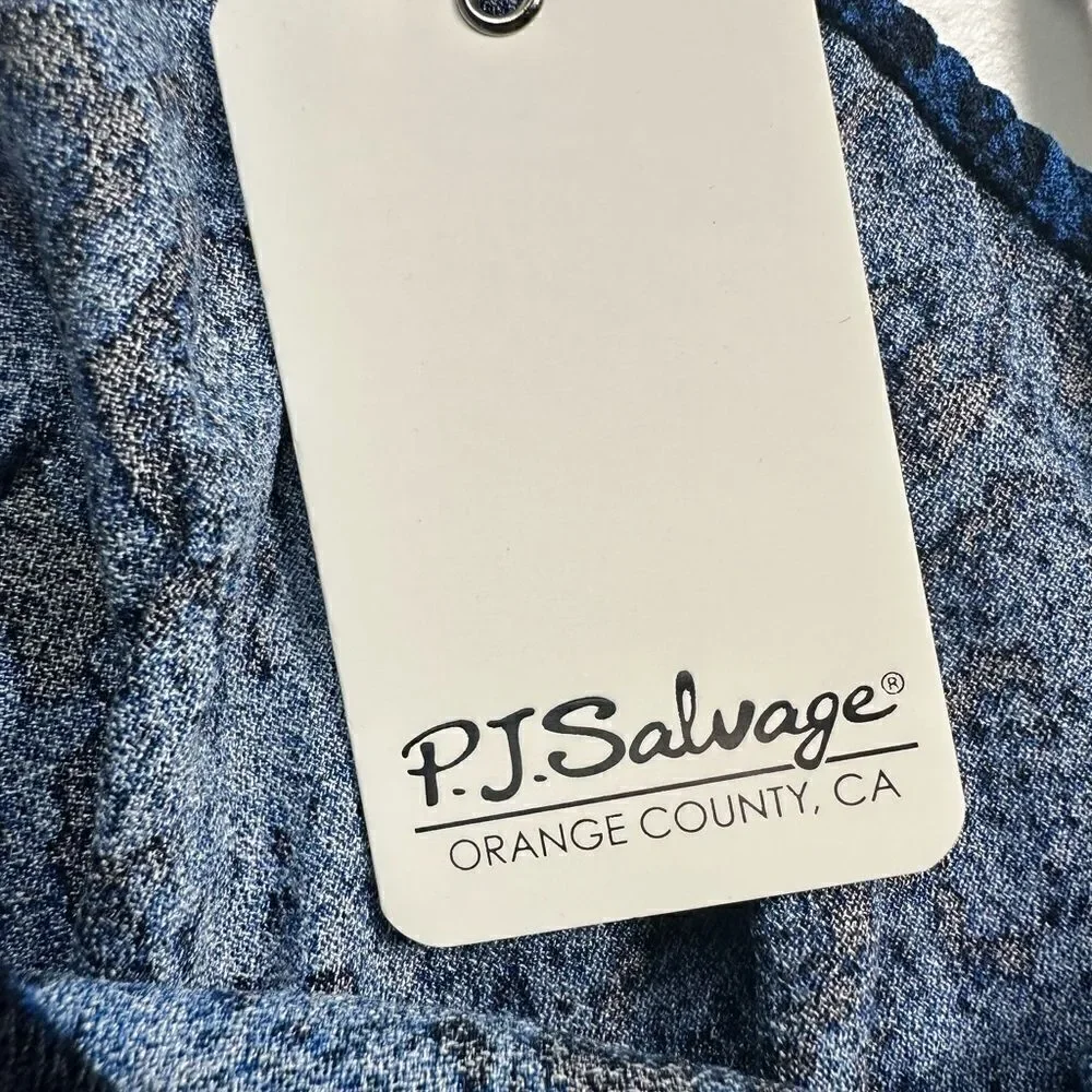 NWT PJ Salvage Women’s Blue/Black V Neck Cami Pajama Lounge Top - Size XL